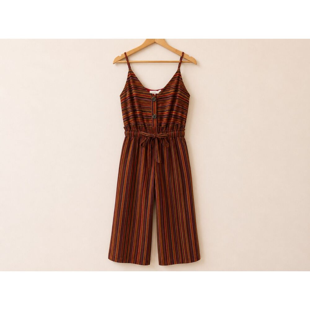 Lush Striped Cropped Wide-Leg Jumpsuit | Women's Small | Boho | EUC